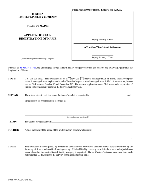 Form MLLC-2 Application for Registration of Name - Maine