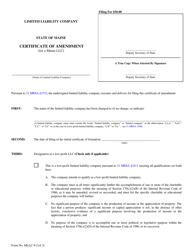 Form MLLC-9 &quot;Certificate of Amendment (For a Maine LLC)&quot; - Maine
