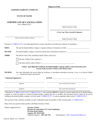 Document preview: Form MLLC-11C Certificate of Cancellation (For a Maine LLC) - Maine