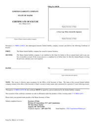 Document preview: Form MLLC-14 Certificate of Excuse (For a Maine LLC) - Maine
