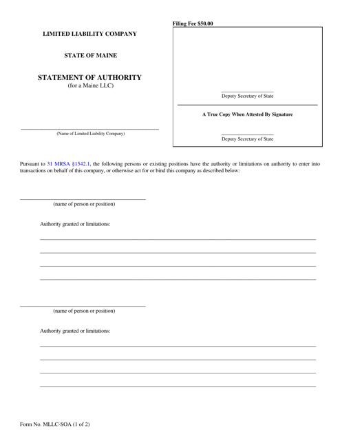 Form MLLC-SOA Statement of Authority (For a Maine LLC) - Maine