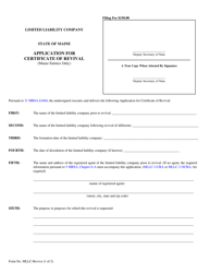 Document preview: Form MLLC-REVIVE Application for Certificate of Revival (Maine Entities Only) - Maine