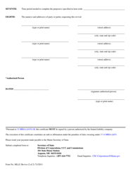 Form MLLC-REVIVE Application for Certificate of Revival (Maine Entities Only) - Maine, Page 2
