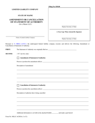 Document preview: Form MLLC-ACSOA Amendment or Cancellation of Statement of Authority (For a Maine LLC) - Maine