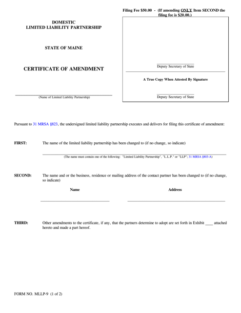 Form MLLP-9 Certificate of Amendment - Maine