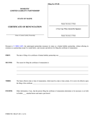 Document preview: Form MLLP-11R Certificate of Renunciation - Maine