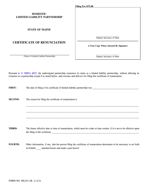 Form MLLP-11R Certificate of Renunciation - Maine