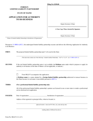 Document preview: Form MLLP-12 Application for Authority to Do Business - Maine