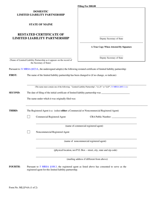 Form MLLP-6A Restated Certificate of Limited Liability Partnership - Maine