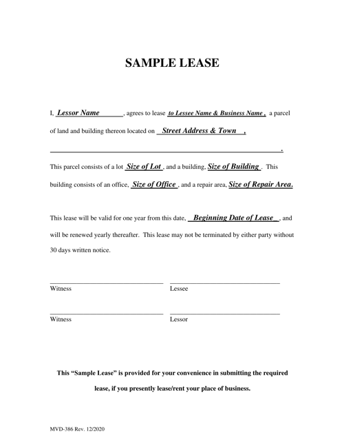 Form MVD-386 Sample Lease - Maine