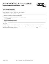 Form BCRF-1 &quot;Masshealth Member Pharmacy Mail Order Expense Reimbursement Form&quot; - Massachusetts, Page 3