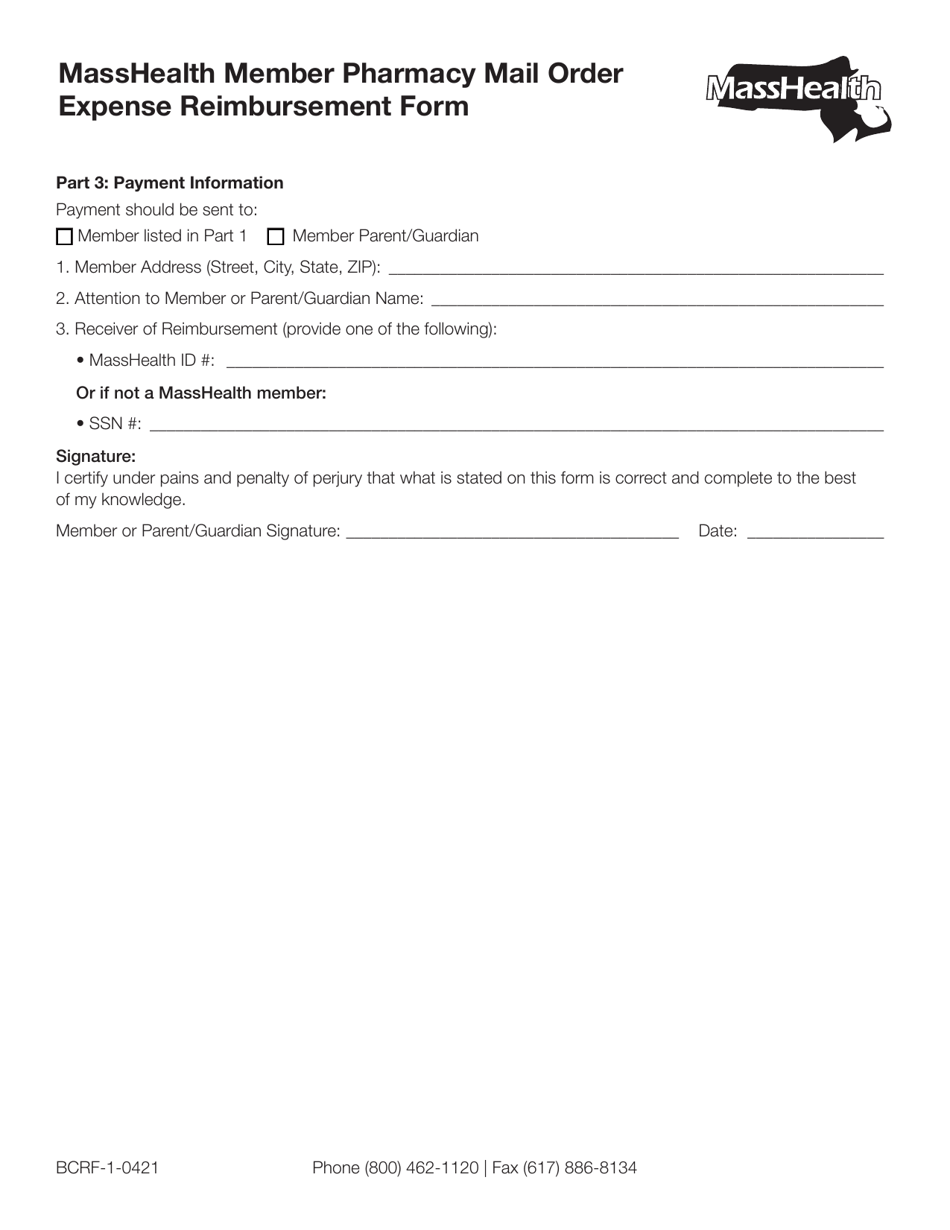 Form BCRF-1 Masshealth Member Pharmacy Mail Order Expense Reimbursement Form - Massachusetts, Page 3
