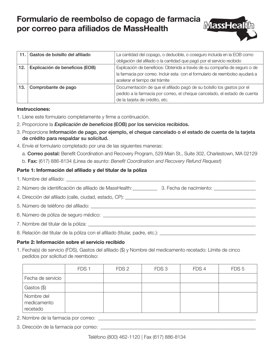 Formulario BCRF-1-ES Formulario De Reembolso De Gastos De Farmacia Por Correo Para Afiliados De Masshealth - Massachusetts (Spanish), Page 2