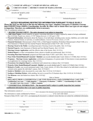 Form MDJ-008 &quot;Notice Regarding Restricted Information Pursuant to Rule 20-201.1&quot; - Maryland