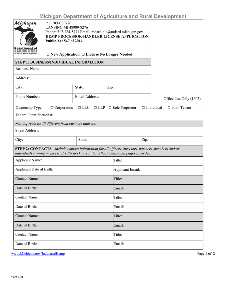 Hemp Processor-Handler License Application - Michigan, Page 3