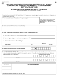 Form CSCL/CD-800 Application to Register a Limited Liability Partnership - Michigan