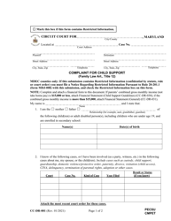 Document preview: Form CC-DR-001 Complaint for Child Support - Maryland
