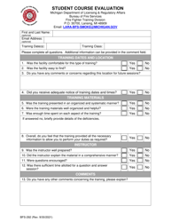 Form BFS-292 &quot;Student Course Evaluation&quot; - Michigan