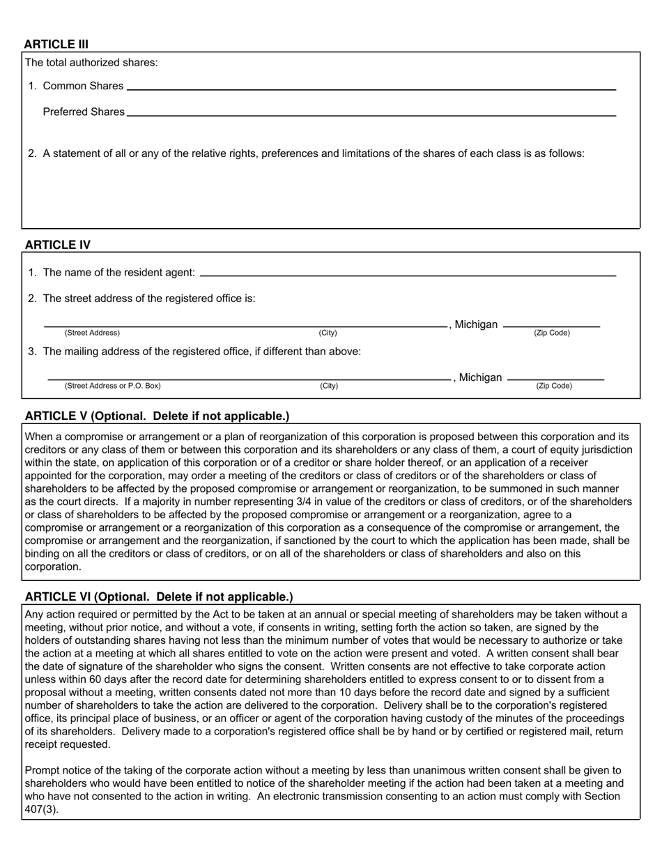 Form CSCL / CD-510C Restated Articles of Incorporation for Use by Domestic Nonprofit Corporations - Michigan, Page 2
