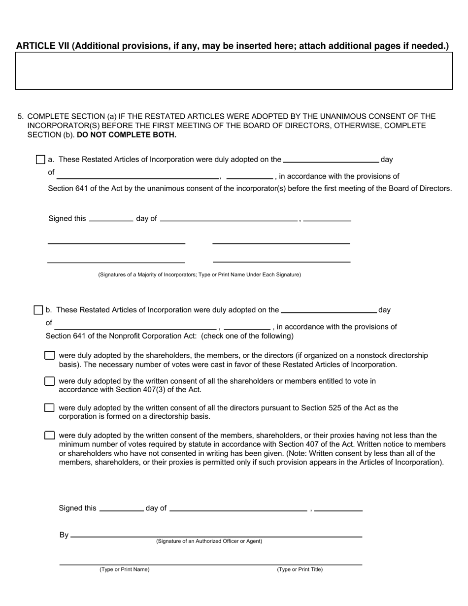 Form CSCL / CD-510C Restated Articles of Incorporation for Use by Domestic Nonprofit Corporations - Michigan, Page 3