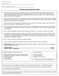 Form CSCL/CD-518 Certificate of Correction for Use by Corporations and Limited Liability Companies - Michigan, Page 2