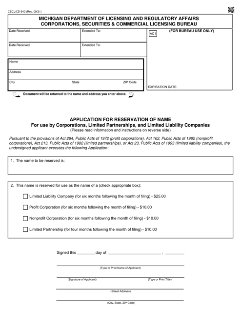 Form CSCL/CD-540  Printable Pdf