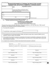 Form CSCL/CD-530 Certificate of Dissolution for Use by Domestic Corporations - Michigan