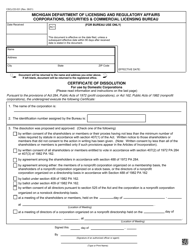 Form CSCL/CD-531 &quot;Certificate of Dissolution for Use by Domestic Corporations&quot; - Michigan