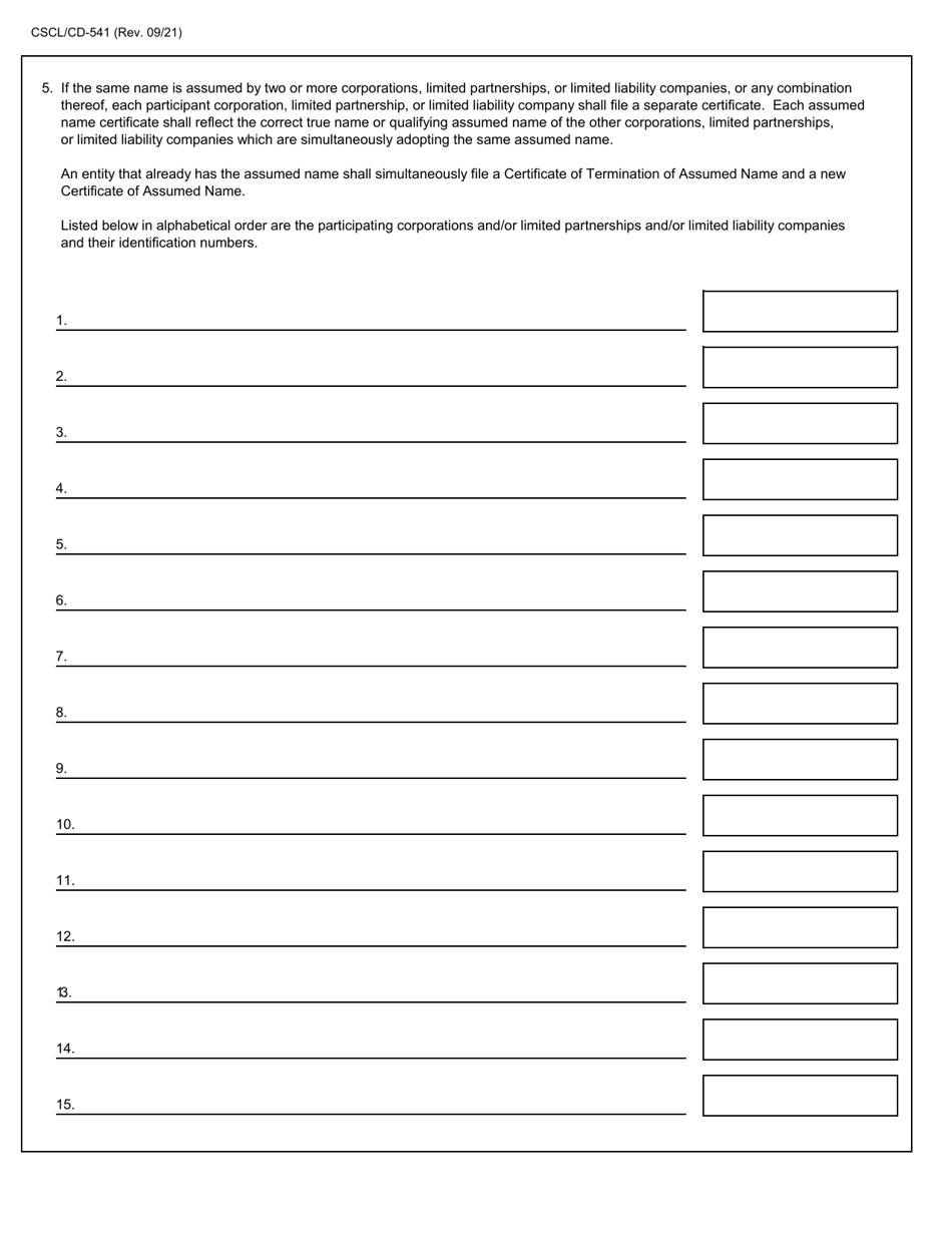 Form CSCL / CD-541 Certificate of Assumed Name for Use by Corporations, Limited Partnerships and Limited Liability Companies - Michigan, Page 3