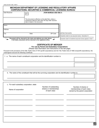 Form CSCL/CD-551 &quot;Certificate of Merger for Use by Parent and Subsidiary Corporations&quot; - Michigan