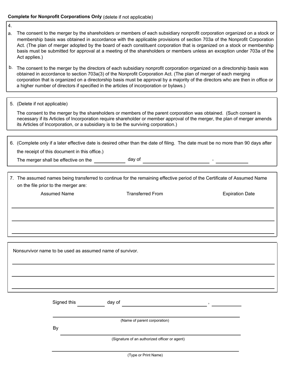 Form CSCL / CD-551 Certificate of Merger for Use by Parent and Subsidiary Corporations - Michigan, Page 3