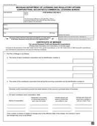 Form CSCL/CD-550 &quot;Certificate of Merger for Use by Domestic Profit and Nonprofit Corporations&quot; - Michigan