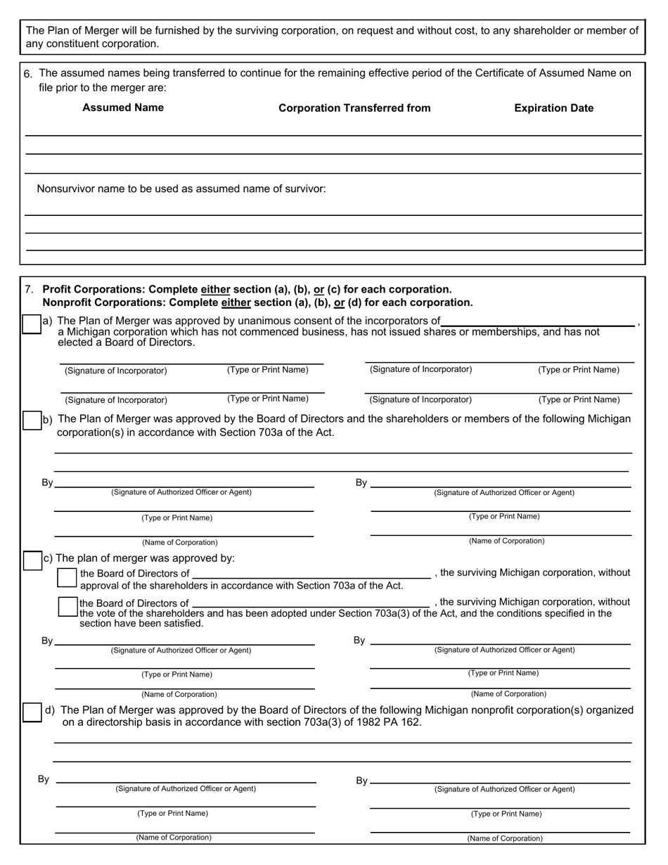 Form CSCL / CD-550 Certificate of Merger for Use by Domestic Profit and Nonprofit Corporations - Michigan, Page 3