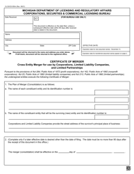 Form CSCL/CD-550M Certificate of Merger Cross Entity Merger for Use by Corporations, Limited Liability Companies, and Limited Partnerships - Michigan