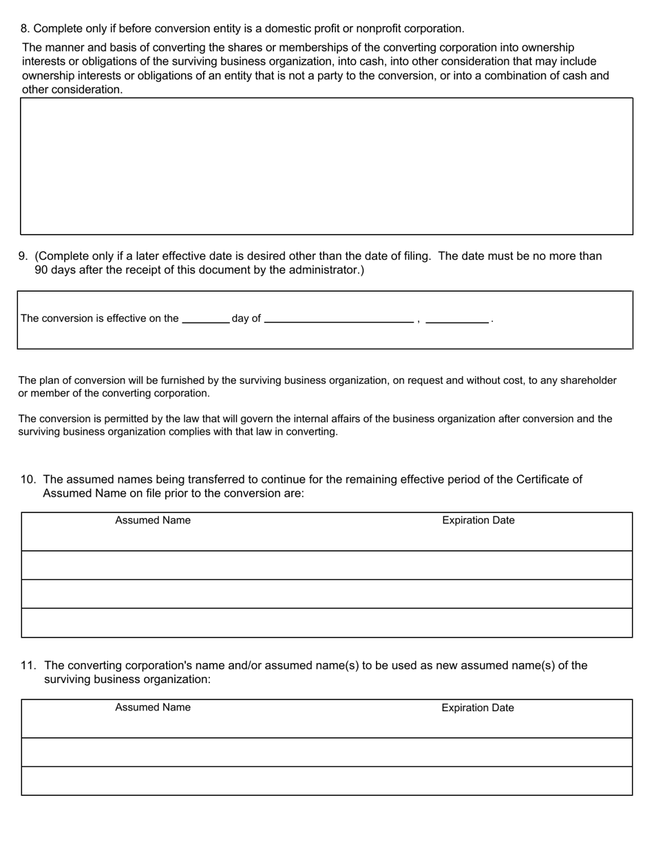 Form CSCL / CD-554 Certificate of Conversion for Use by a Corporation Converting Into a Business Organization - Michigan, Page 3