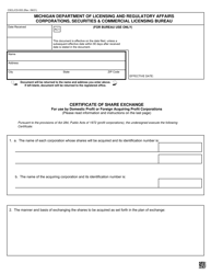 Document preview: Form CSCL/CD-553 Certificate of Share Exchange for Use by Domestic Profit or Foreign Acquiring Profit Corporations - Michigan