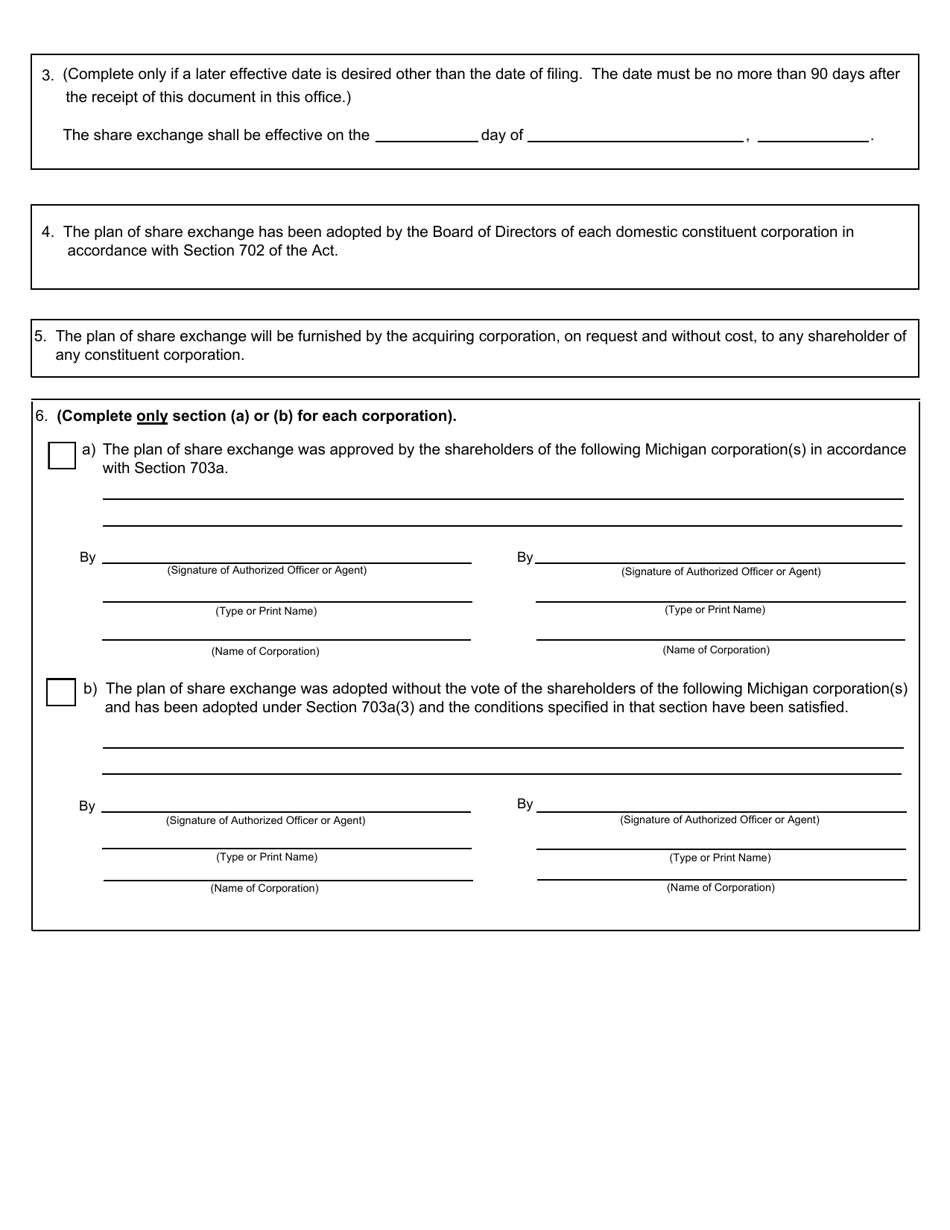 Form CSCL / CD-553 Certificate of Share Exchange for Use by Domestic Profit or Foreign Acquiring Profit Corporations - Michigan, Page 2