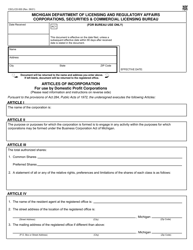 Form CSCL/CD-500 &quot;Articles of Incorporation for Use by Domestic Profit Corporations&quot; - Michigan