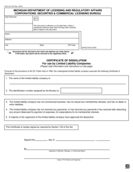Document preview: Form CSCL/CD-730 Certificate of Dissolution for Use by Limited Liability Companies - Michigan