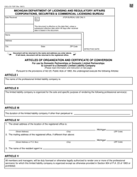 Document preview: Form CSCL/CD-753P Articles of Organization and Certificate of Conversion for Use by Domestic Partnerships or Domestic Limited Partnerships to Convert to a Domestic Limited Liability Company - Michigan