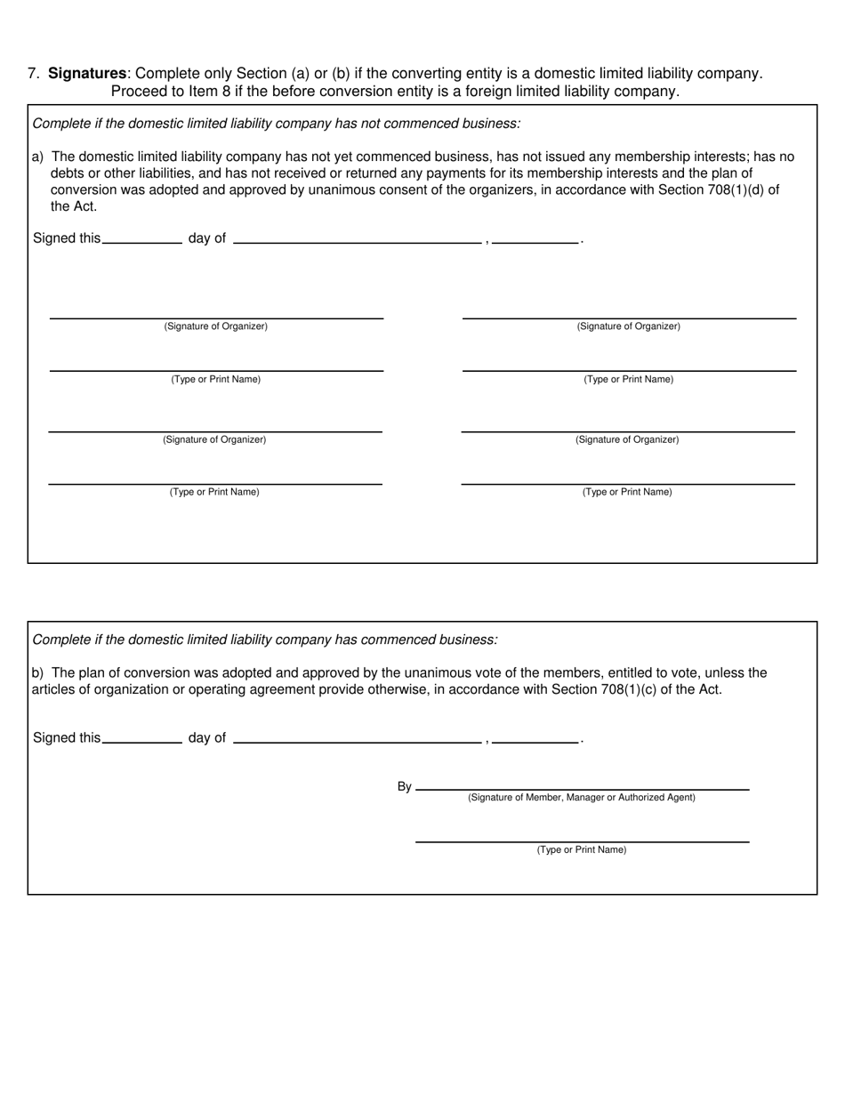 Form CSCL / CD-754 Certificate of Conversion for Use by a Limited Liability Company Converting Into a Business Organization - Michigan, Page 3