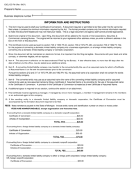 Form CSCL/CD-754 Certificate of Conversion for Use by a Limited Liability Company Converting Into a Business Organization - Michigan, Page 5