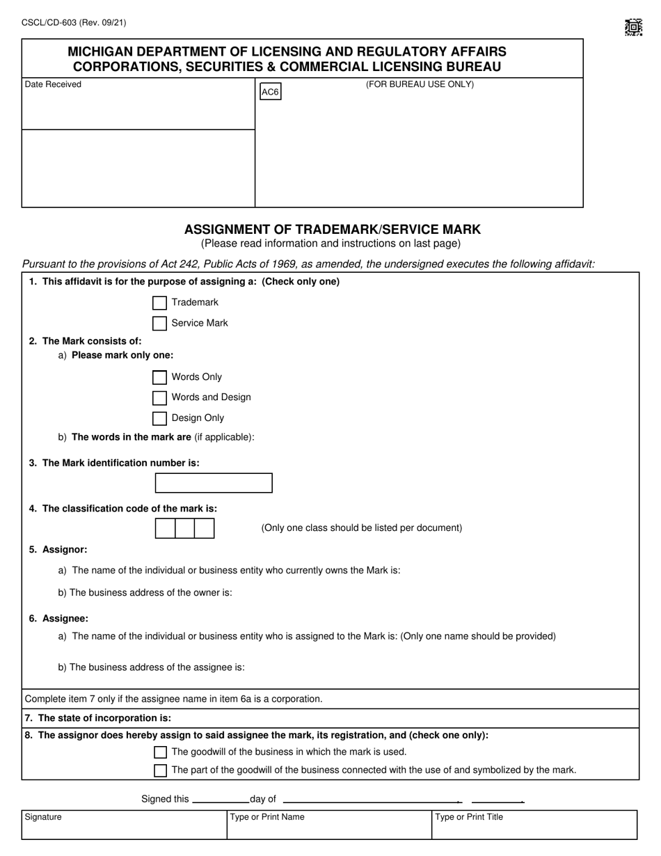 michigan trademark assignment