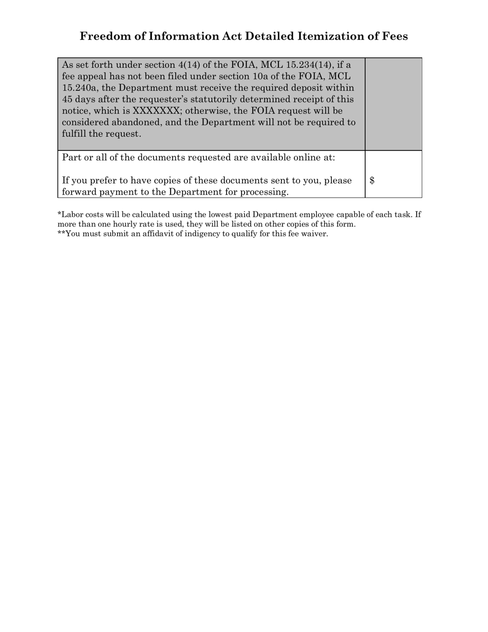 Freedom of Information Act Detailed Itemization of Fees - Michigan, Page 2