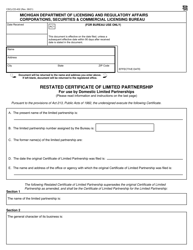 Form CSCL/CD-402 &quot;Restated Certificate of Limited Partnership for Use by Domestic Limited Partnerships&quot; - Michigan