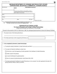 Form CSCL/CD-404 Certificate of Cancellation for Use by Domestic and Foreign Limited Partnerships - Michigan