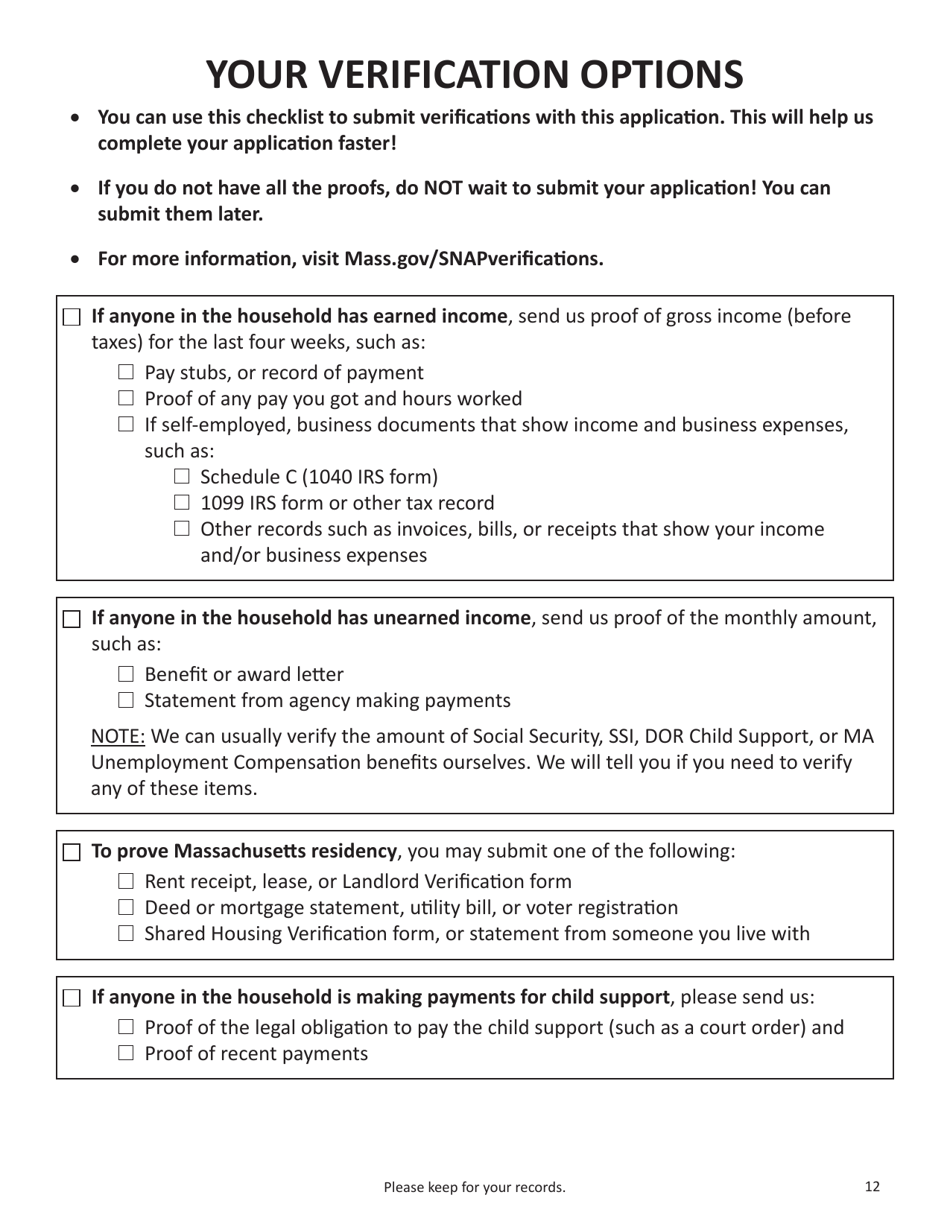 Form SNAP-APP-SENIORS Snap Benefits Application for Seniors - Massachusetts, Page 12