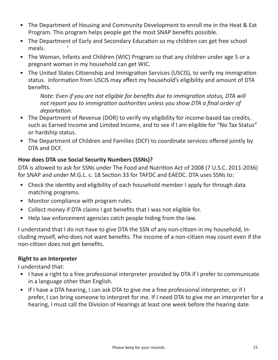 Form SNAP-APP-SENIORS Snap Benefits Application for Seniors - Massachusetts, Page 15