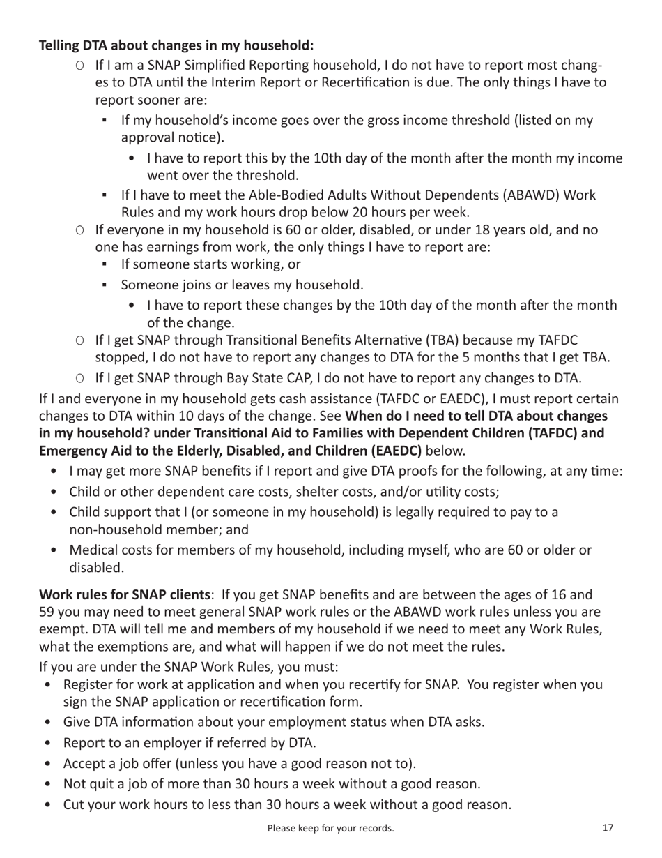 Form SNAP-APP-SENIORS Snap Benefits Application for Seniors - Massachusetts, Page 17