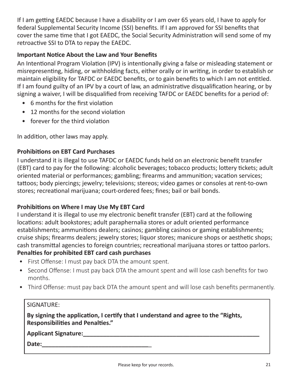 Form SNAP-APP-SENIORS Snap Benefits Application for Seniors - Massachusetts, Page 21